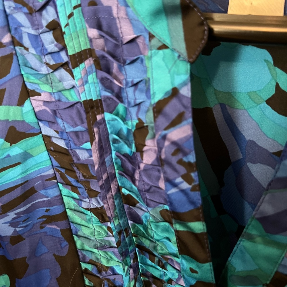 Marc Bouwer Satin Ruffled Patterned Button Down Blouse - Picture 8 of 11